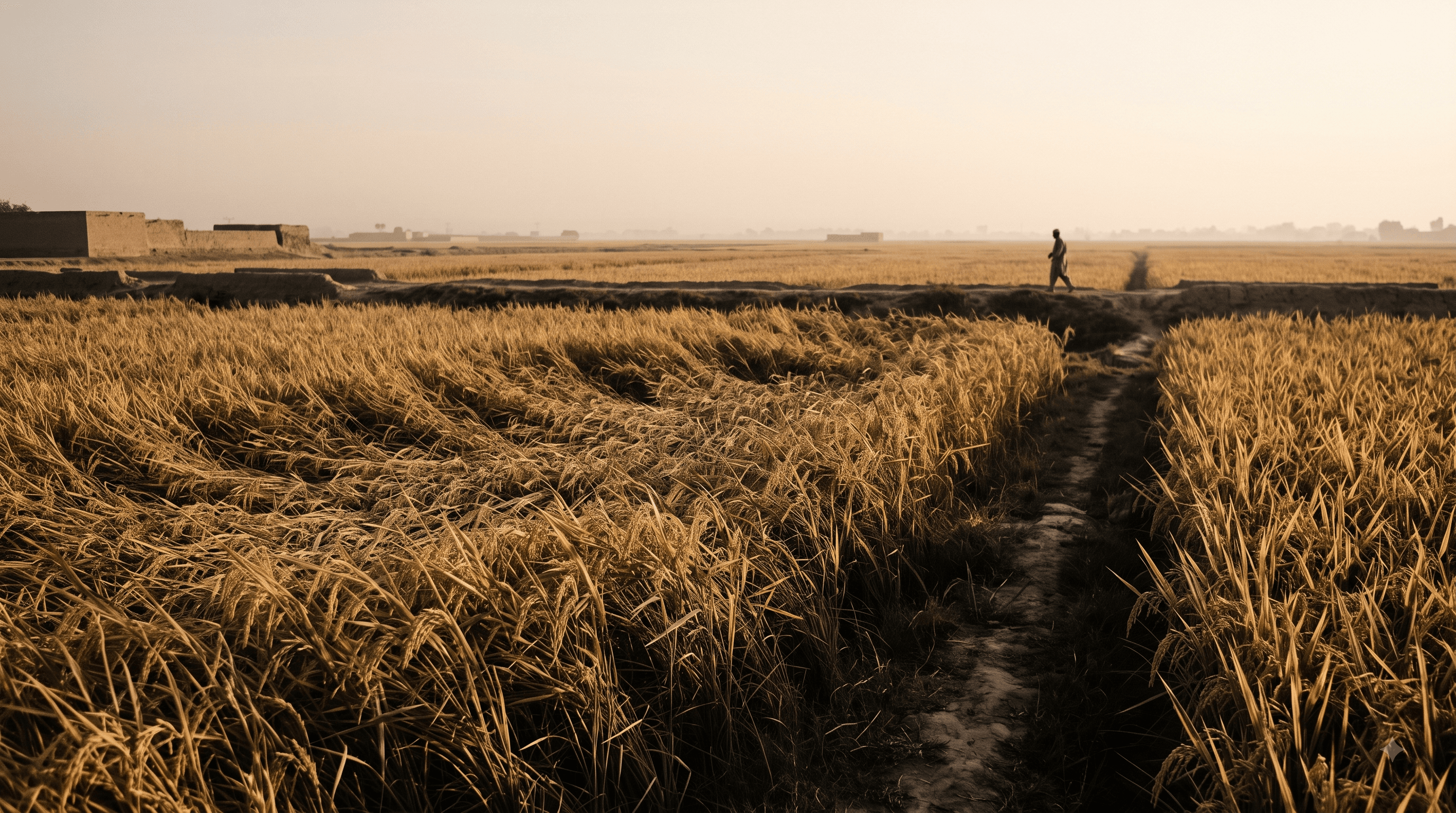Golden wheat and sesame fields outside Faisalabad at harvest